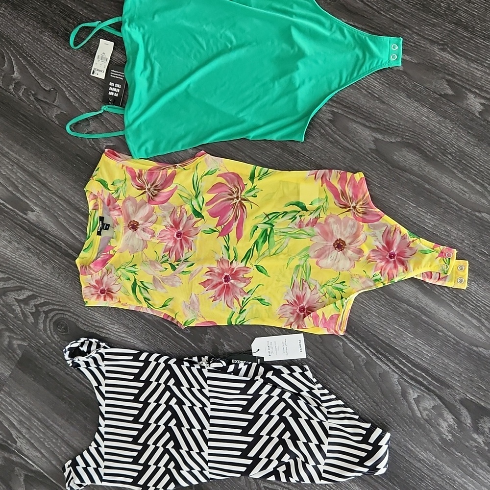 Bundle Of 3 Express Bodysuits Black, White,Yellow,Pink Green XS & XXS